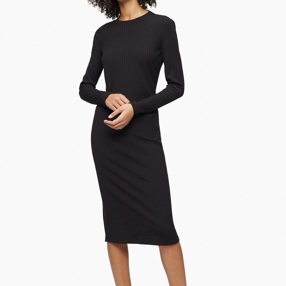 Calvin Klein Women's Heathered Ribbed Knit Dress Black NEW